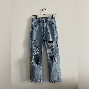 DL1961 Emilie Straight Ultra High Vintage Ankle Super Light Shredded Jeans 24